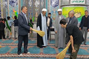 عکس | غبارروبی مسجد صاحب‌الزمان(عج) کوهدشت برای استقبال از ماه رمضان