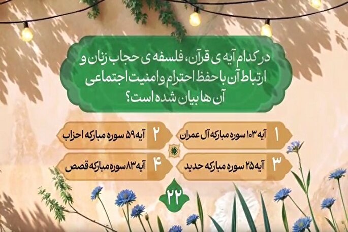 سؤال بیست و دومین روز مسابقه طرح «زندگی با آیه‌ها» در مازندران